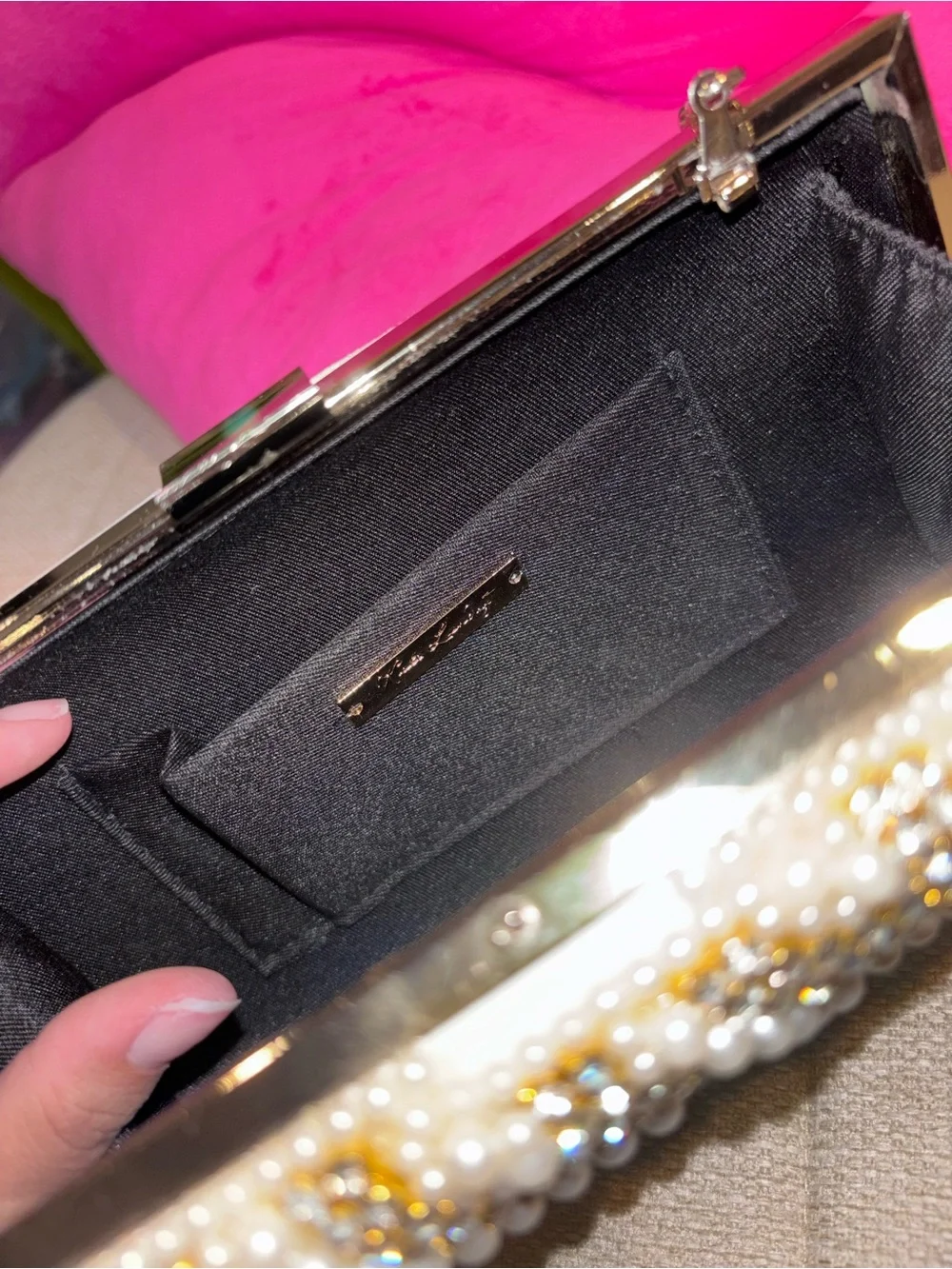 Kate Landry Beaded Pearl and Crystal Evening Clutch - Ivory